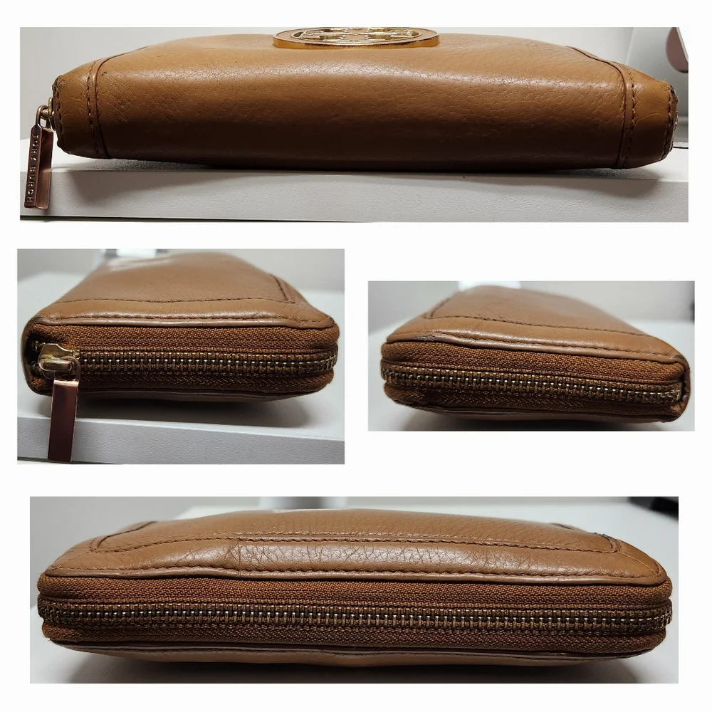 Tory Burch Amanda Zip Continental Wallet Light Brown Pebbled Leather